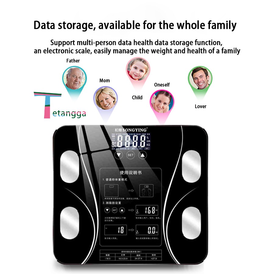 Timbangan Badan Digital Body Fat Health Smart Scale 180KG Recharge Tetangga VS-9006