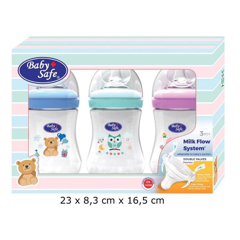 Baby Safe Wide Neck Bottle Milk 250ml -Baby Safe Botol Susu Bayi isi 3pc WNS02