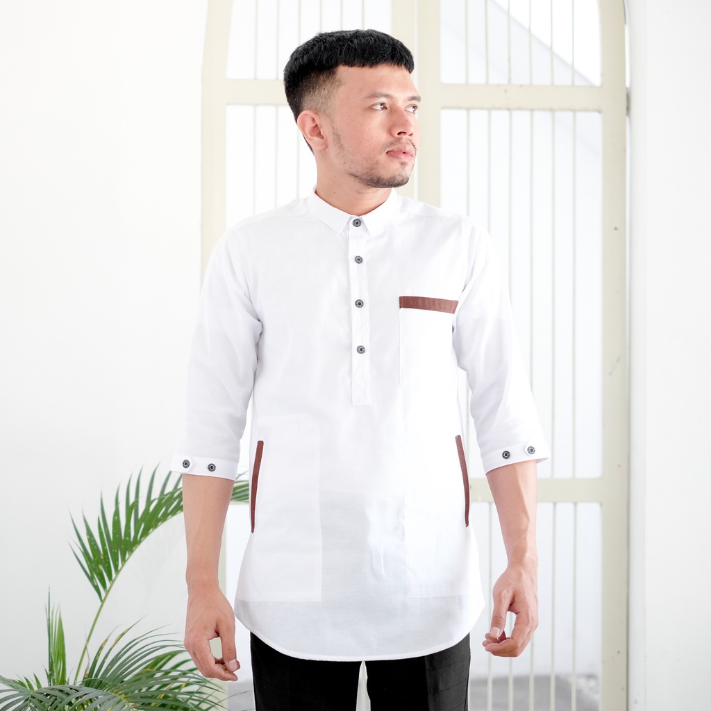 Koko Kurta Dewasa Lengan 3/4 Kerah Suit Model kurta Pakistan Variasi Saku Hedlong Bahan Oxford