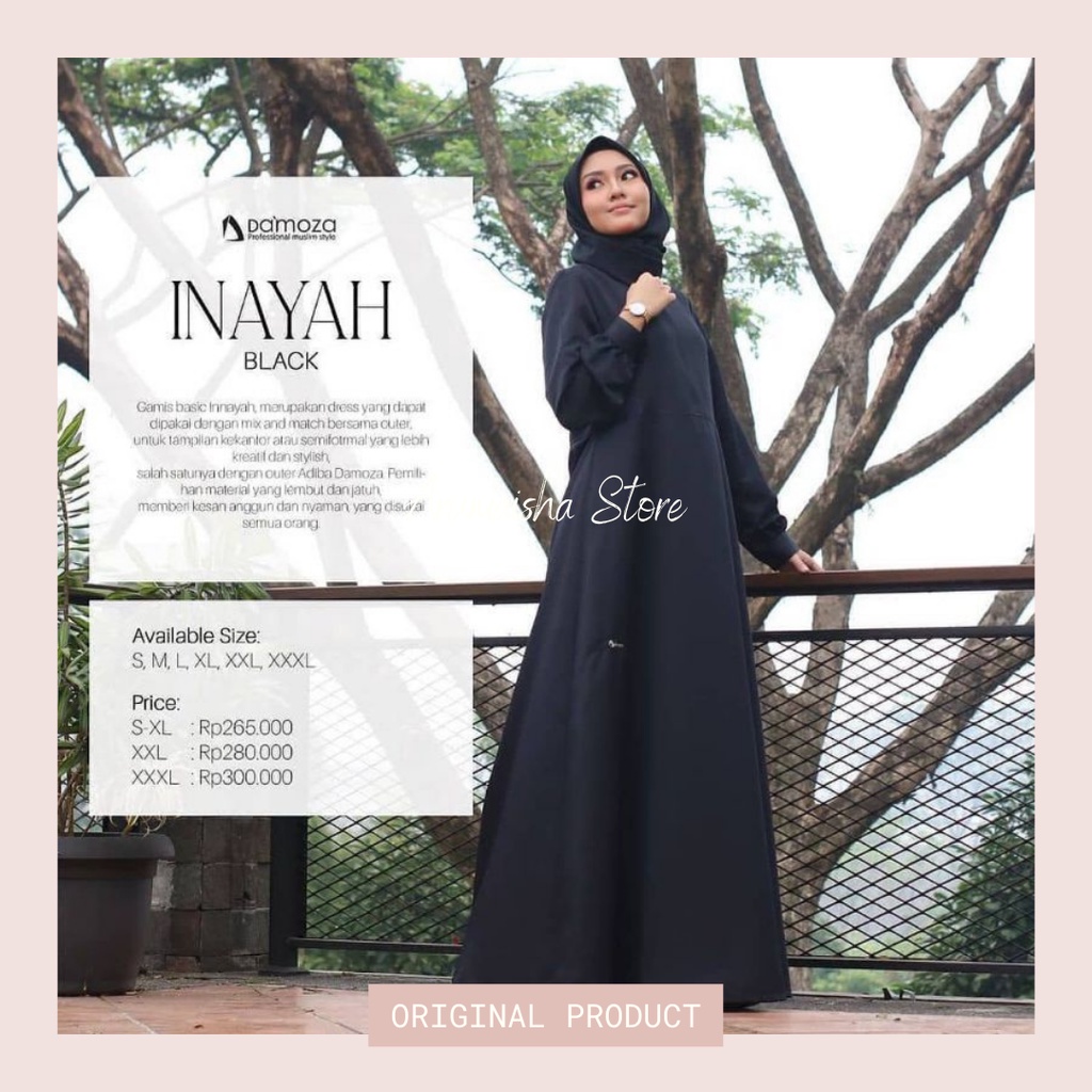 Damoza Gamis Inayah Hitam Syar'i Bahan Polyester Rayon