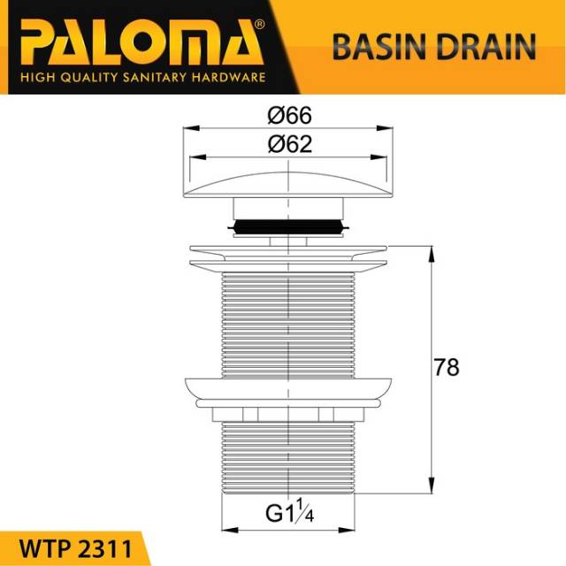 PALOMA WTP 2311 Afur Wastafel Kepala Sifon Pop Up Waste Avur Washtafel