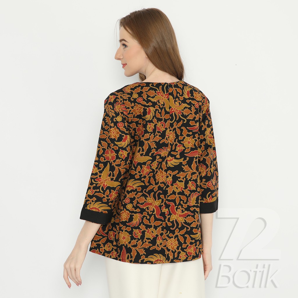 BLUS BATIK PREMIUM KATUN BLOUSE WANITA MOTIF KUPU WARNA KUNING MERAH HITAM 728277 CAP 72