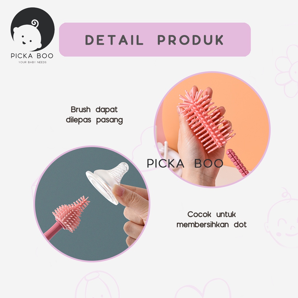 PICKA BOO Sikat  Pembersih Dot Botol Bayi Silikon