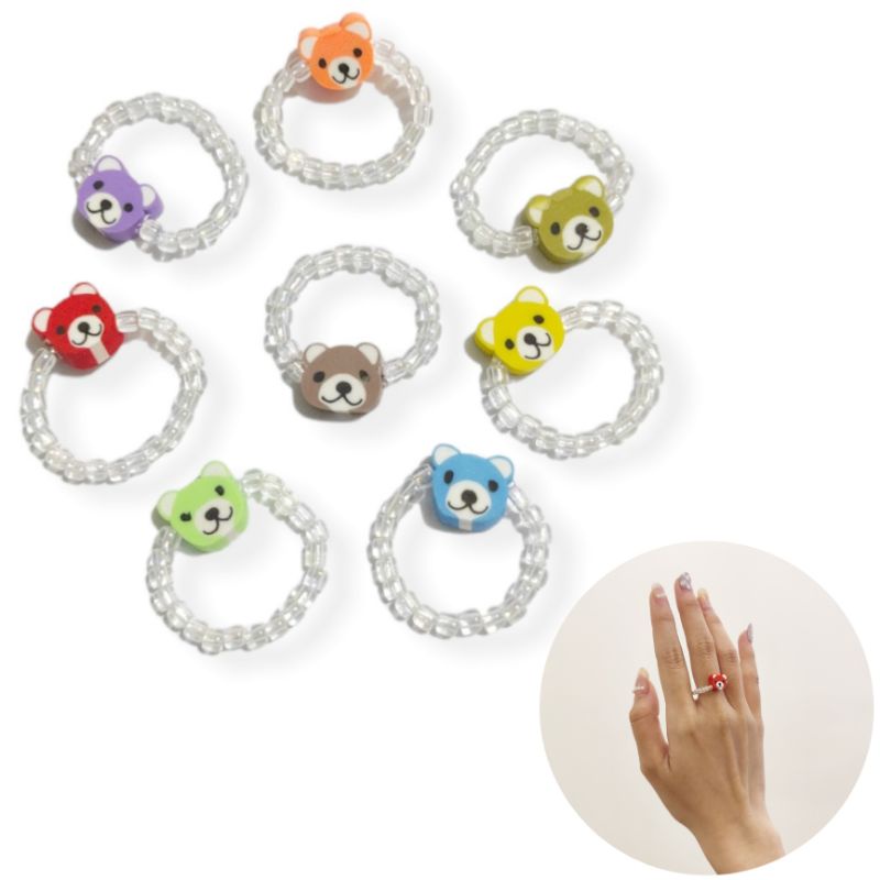 Cincin Beruang Teddy Bear Beads Elastis Ring Elastic Clay Mote