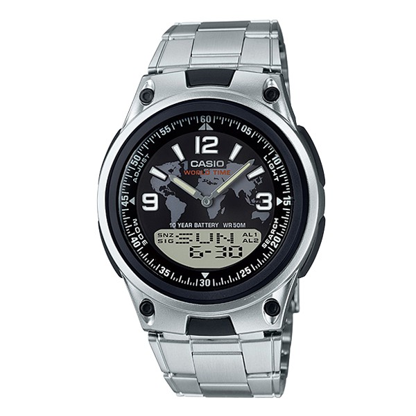Jam Tangan Pria Casio AW-80D-1A2VDF Dual Time Stainless Steel Strap