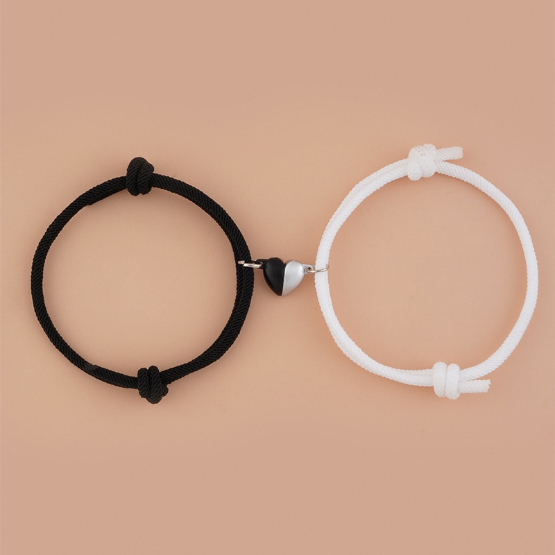 AZ194 [Cod][Ready Stock]2pcs Set Gelang Tali Magnet Pria Wanita Teman Pasangan Gadis Hitam | Gaya Hati Black Couple Bracelet