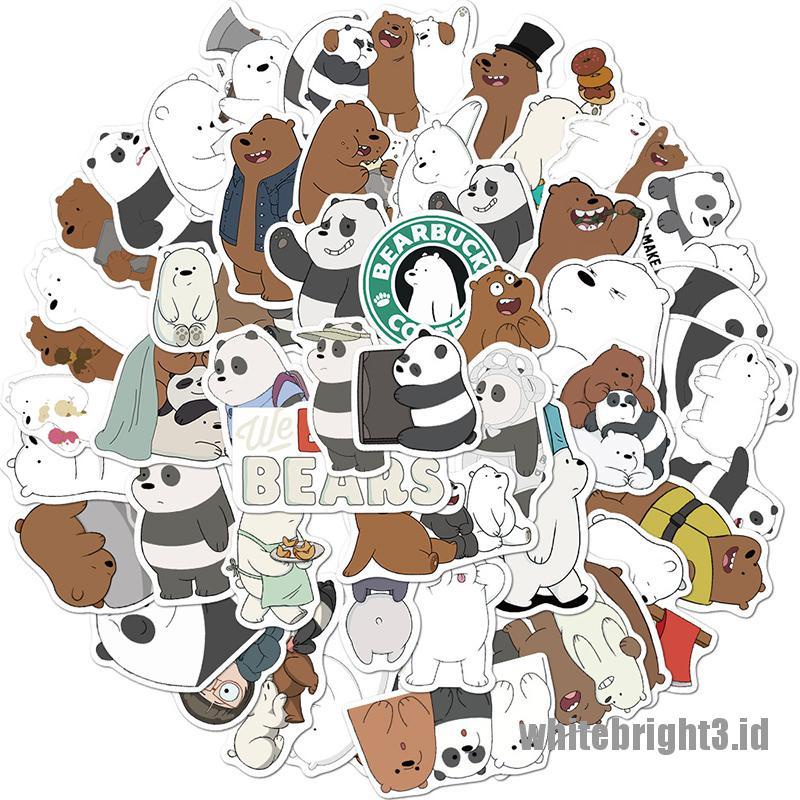 (white3) 50pcs Stiker Graffiti Beruang Lucu Untuk Laptop / Gitar / Skateboard / Koper