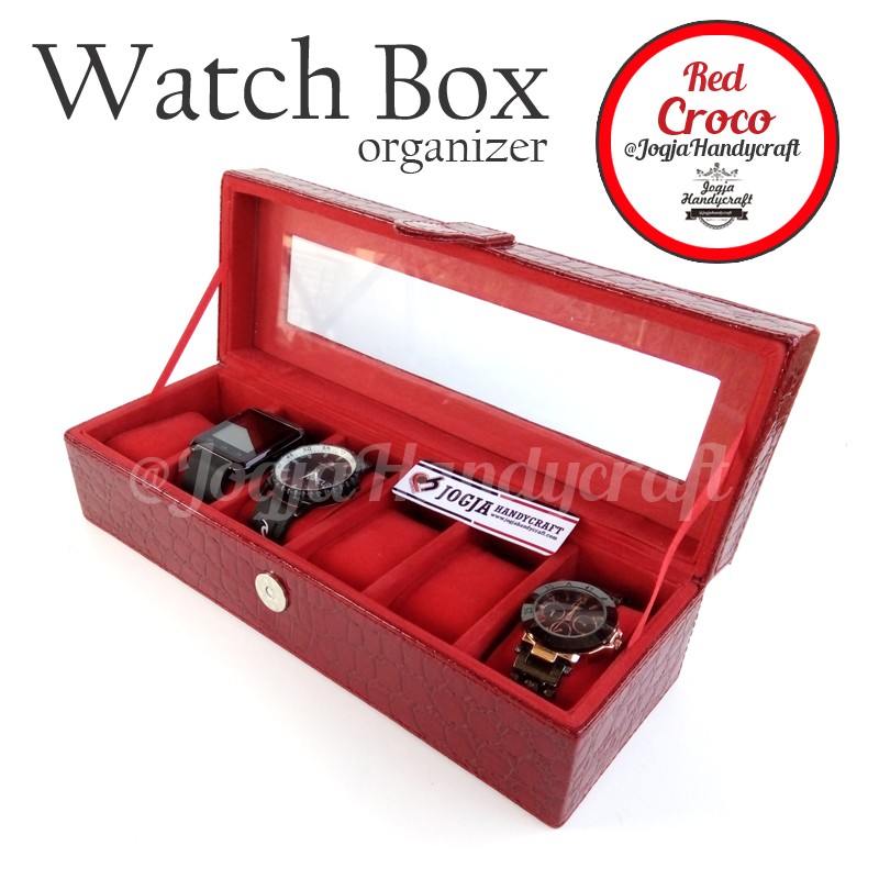 Red Croco Watch Box / Kotak Tempat Jam Tangan Isi 6