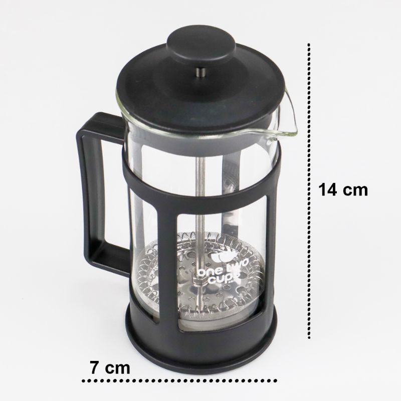 One Two Cups French Press Coffee Maker Pot Bean Pattern KG73I - Black