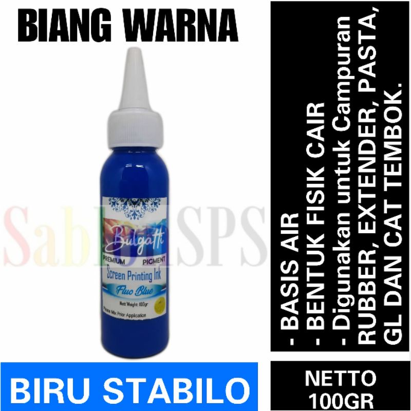 Biang Warna Sablon Biru Stabilo Flo Blue Pigmen Bulgatti 100 gr