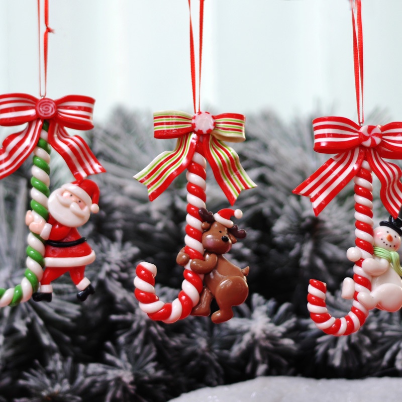 [Christmas Products] Xmas Tree Santa Snowman Emulational Candy Cane Ornament For New Years