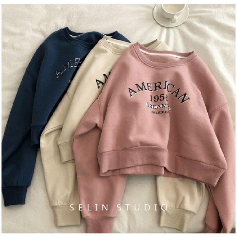 sweater crop terkini / sweater crop wanita / SWEATER AMERICAN CROP