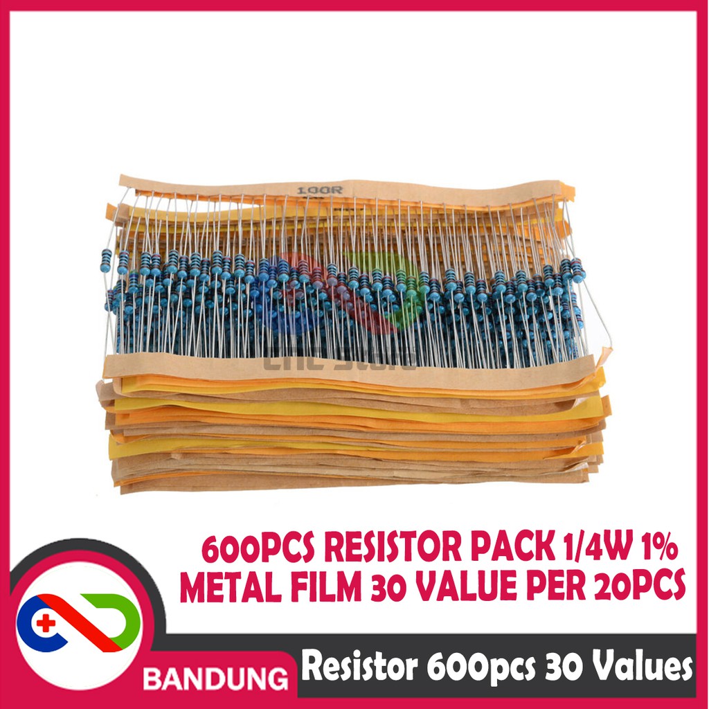 PAKET 600PCS RESISTOR PACK 1/4W 1% METAL FILM 30 VALUE PER 20PCS