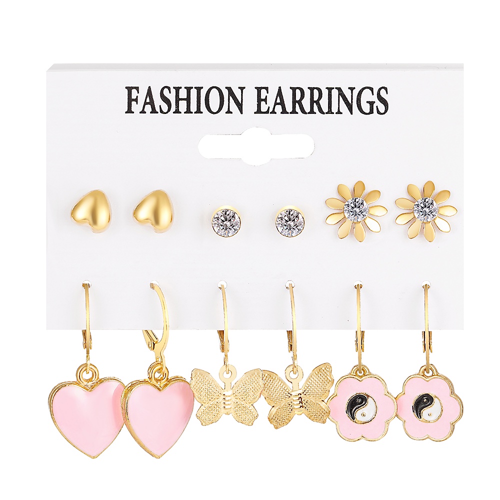 IFYOU Set Anting Liontin Butterfly Heart Warna Emas Untuk Wanita