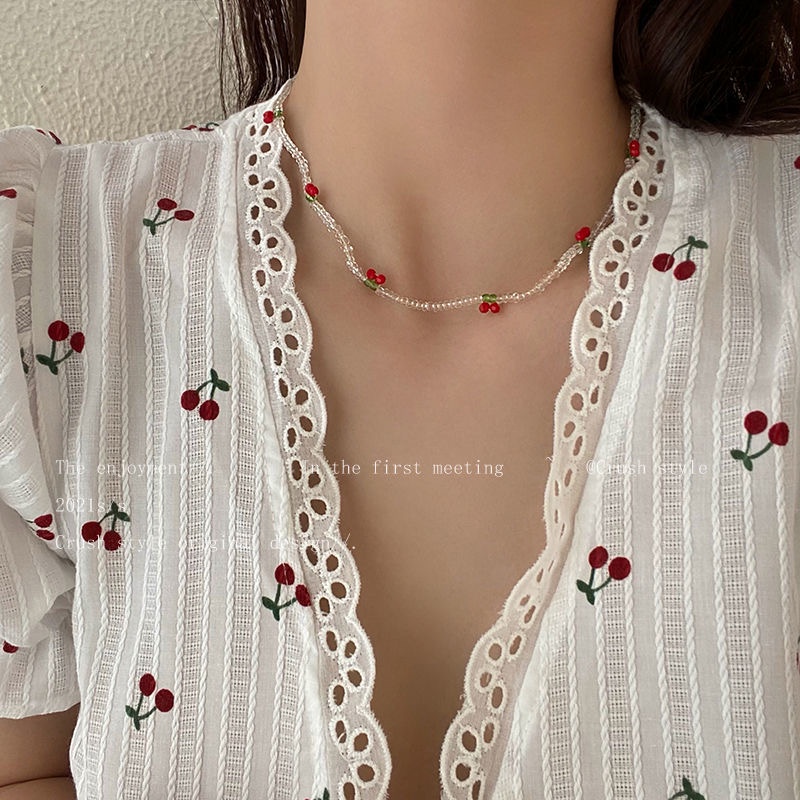 IFYOU Fashion Transparent Beads Necklace Small Cherry Chain Choker Women Jewelry Accessories