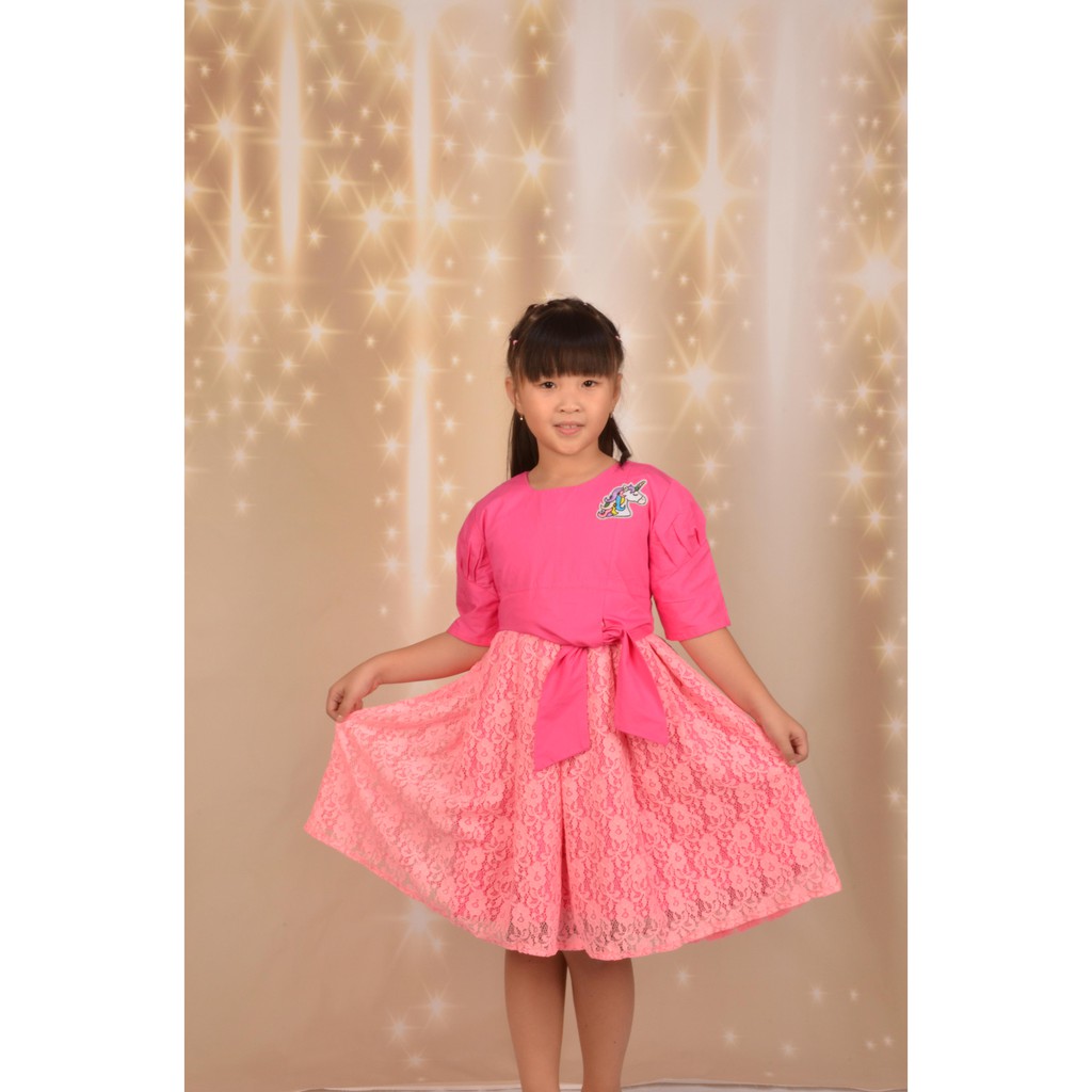 Dress Anak Perempuan Model Casual Fashion Dengan Bahan Katun Kombinasi Brukat Import