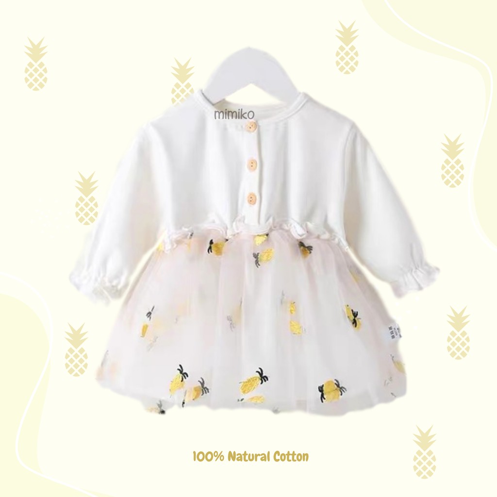 Mimiko - Caroline Dress Baju Pesta Bayi Perempuan Motif Buah Nanas DRS0003