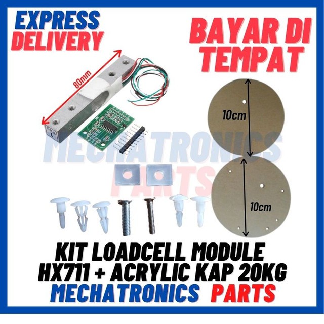 [SEN-9041] KIT LOADCELL MODULE HX711 + ACRYLIC KAP 20KG