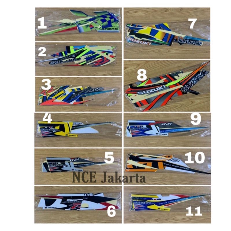 Striping suzuki satria 2 tak hiu asli ori hijau kuning merah