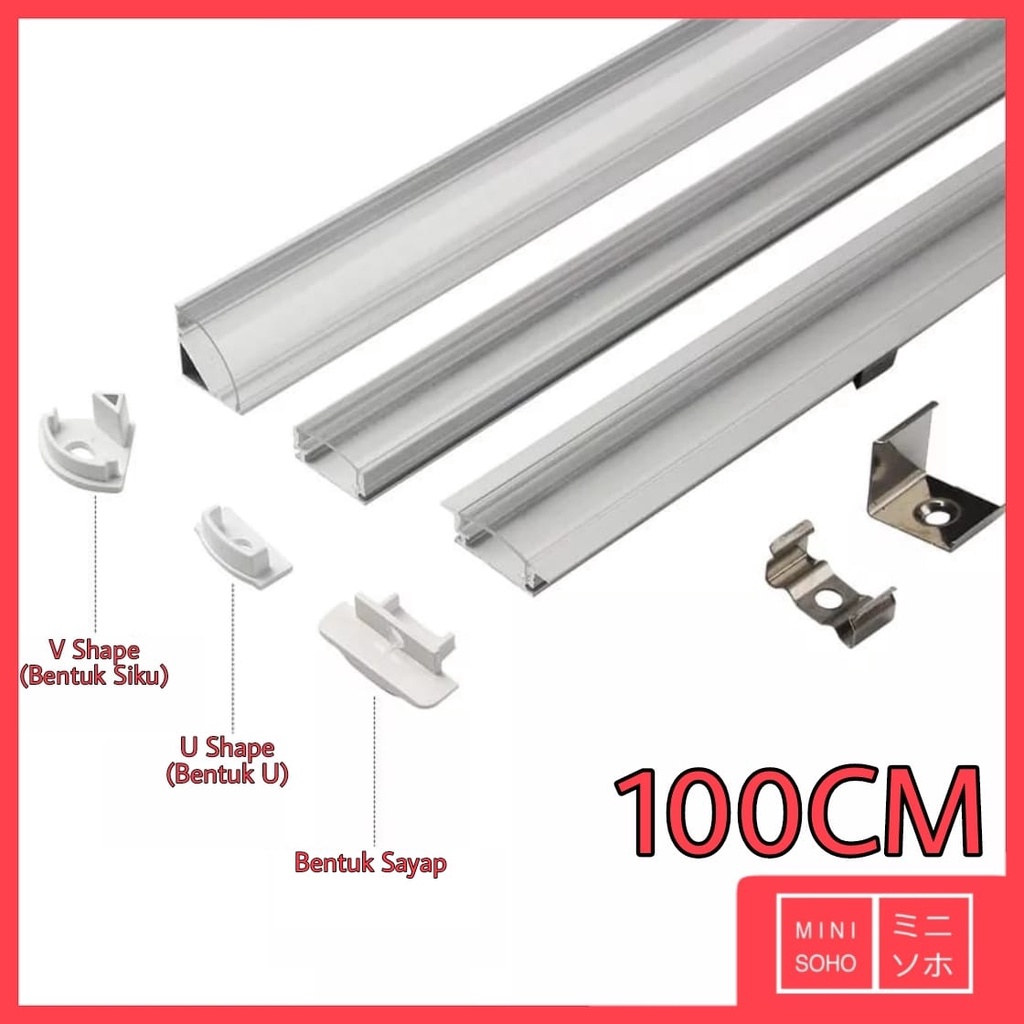 Kap Housing Aluminium LED Strip Rigid Bar Lampu 100 CM / 1 M