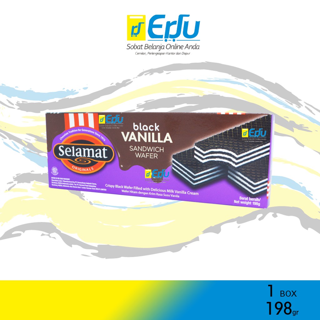 

BOX Selamat Wafer Vanila Kue Wafer Sandwich Black Vanilla Halal MUI - 198gr