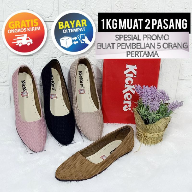 100 original sepatu flat rajut kickers wanita