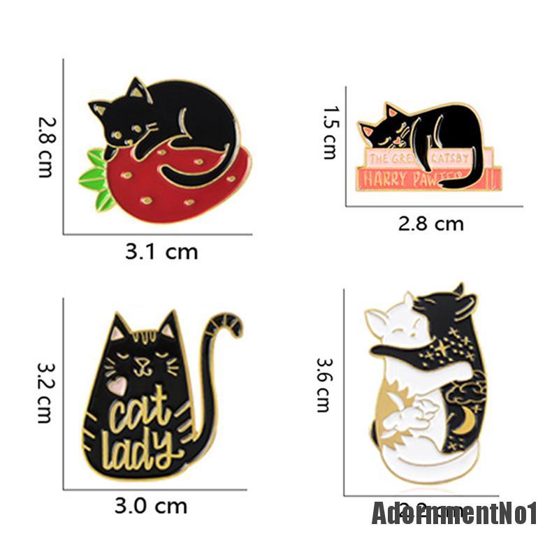 (Adornmentno1) 4pcs / Set Bros Pin Enamel Bentuk Kucing Lucu Untuk Aksesoris Pakaian / Tas