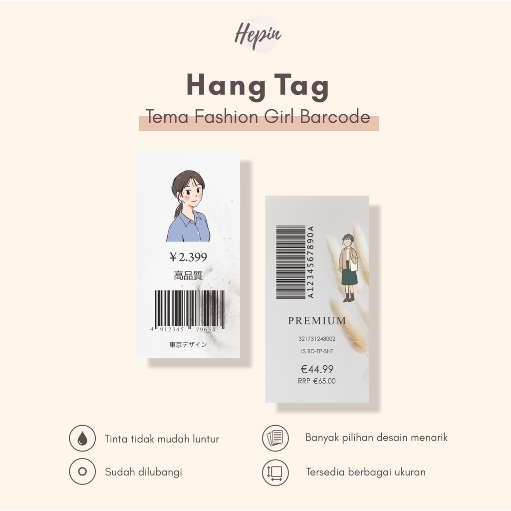 

hang tag murah tema FASHION GIRL BARCODE/cetak hang tag murah