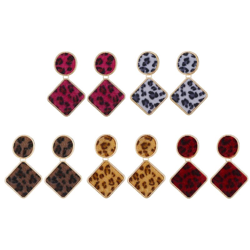 Siy 1 Pasang Anting Tusuk Gantung Wanita Bahan Alloy Desain Geometri Print Leopard Gaya Vintage / Minimalis