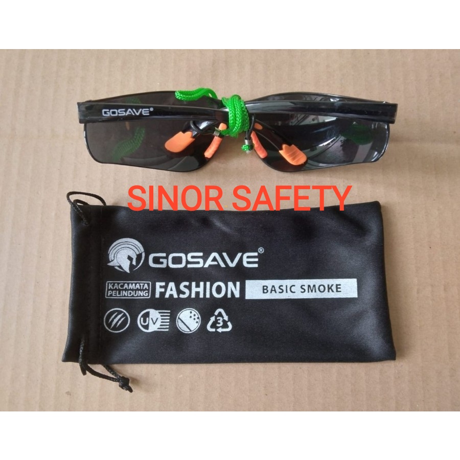 Kacamata Safety Glasses Fashion Hitam Smoke GOSAVE Motor Las Gerinda