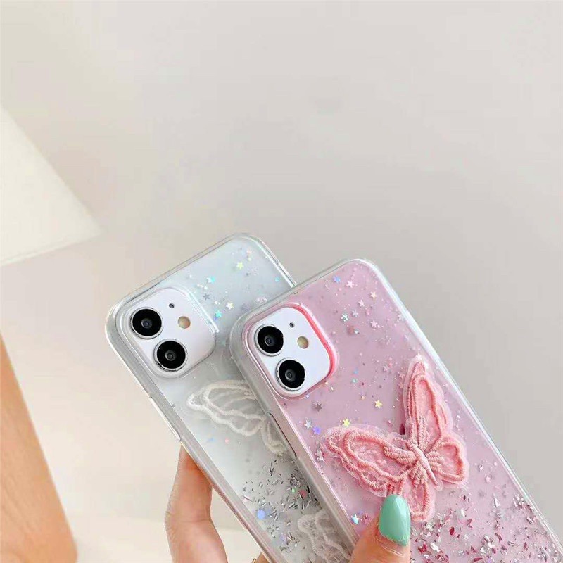 Butterfly Glitter Case Samsung S21 A12 S20 S10 plus note 10 20 ultra Vivo Y51 Y20 Y19 Oppo Reno 4f 5