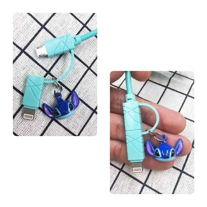 kabel data 2 in 1 stitch kabel data iphone android
