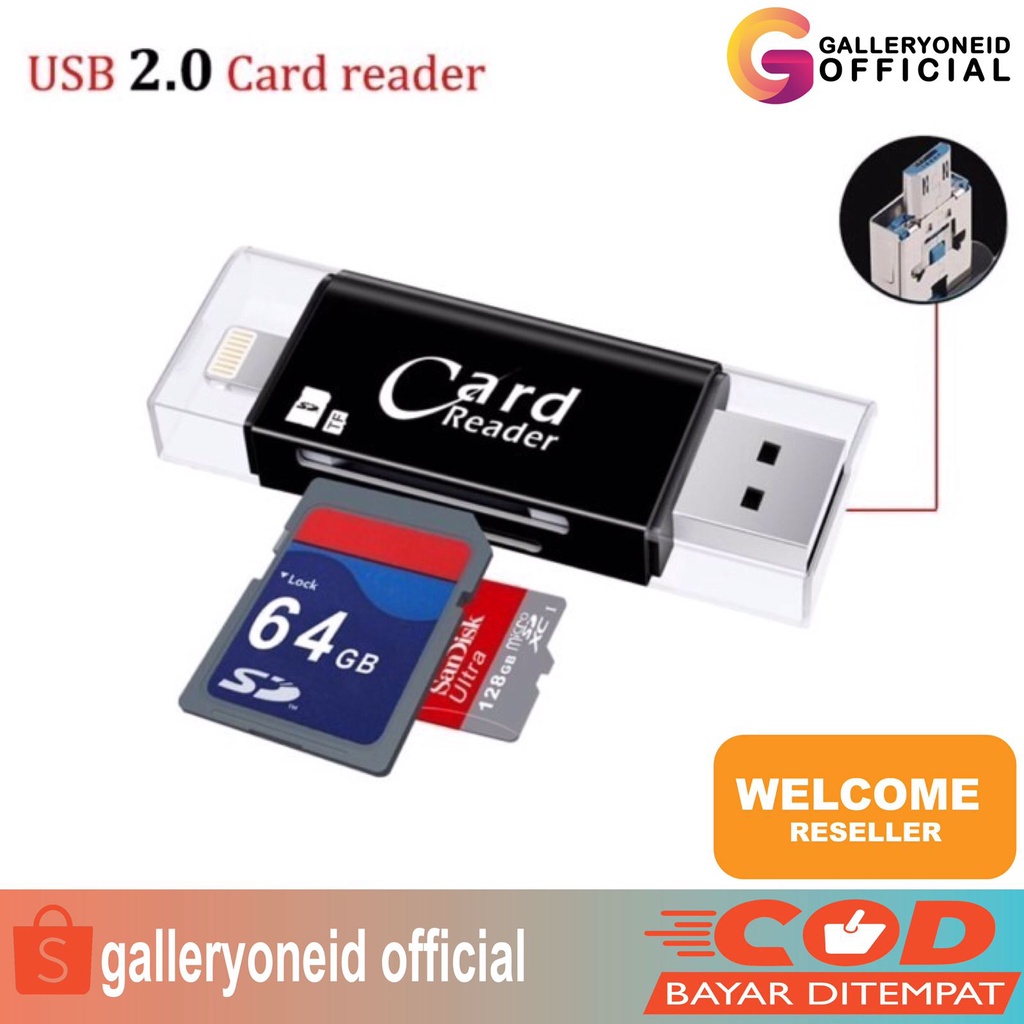 Card Reader USB OTG Lightning 7 8 Plus 11 12 13 Pro Max iPad 4 Akeseoris Handphone Hp GALLERYONE galleryone