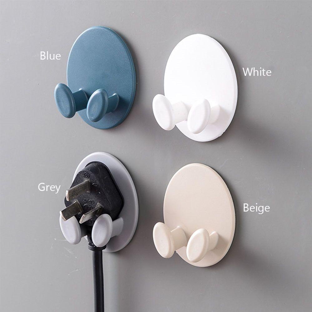2 Pcs Kait Dinding Penyimpanan Power Plug Soket Dengan Perekat Untuk Dapur / Kamar Mandi