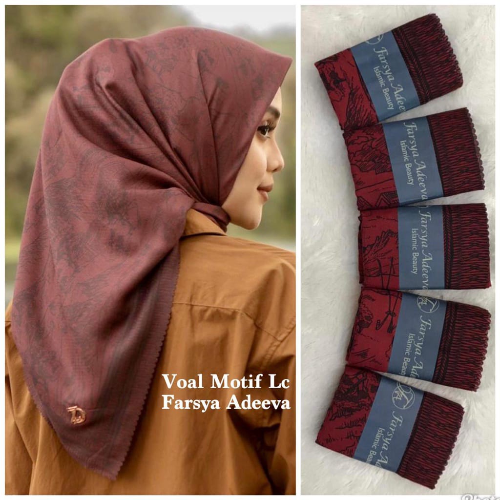 Kerudung segiempat motif terbaru segiempat motif deenay kw bahan voal grosir segiempat motif termurah Safa Hijab-FUJI MAROON