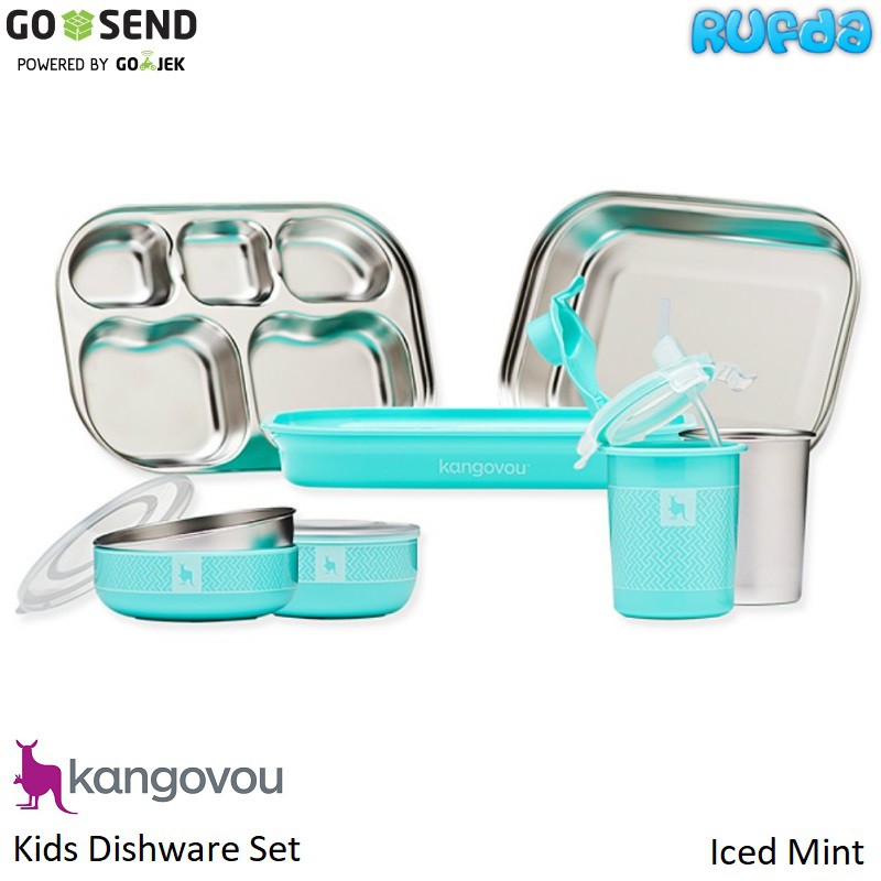 Kangovou Kids Dishware Set Iced Mint Stainless