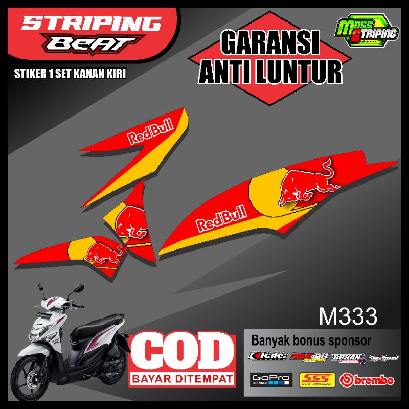 Stiker Beat Pop - Striping Sticker List Lis Variasi Semi Full Body Bodi BEAT POP RED BULL BANTENG