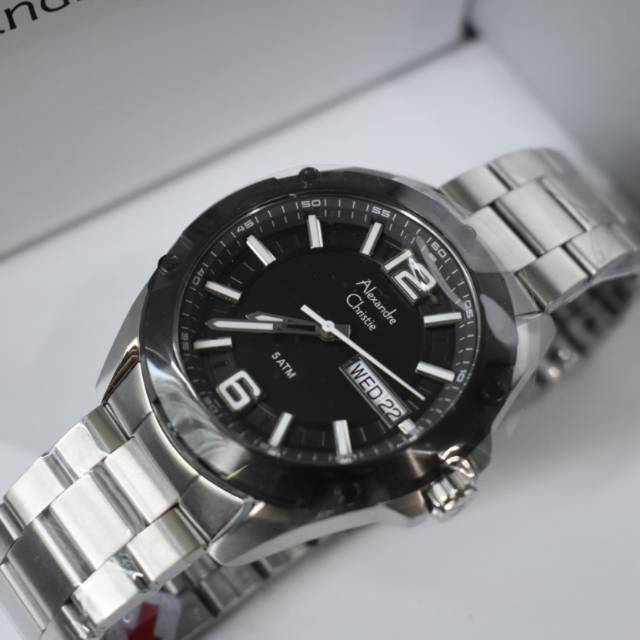 Jam Tangan Alexandre Christie Cowok Pria AC6518 AC 6518 Silver Hitam