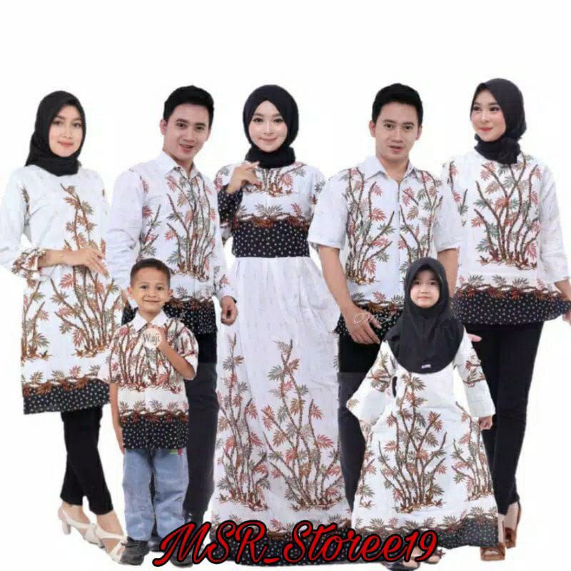 BAJU BATIK COUPLE GAMIS BATIK KELUARGA MOTIF BAMBU PUTIH DENGAN BATIK ANAK TERBARU