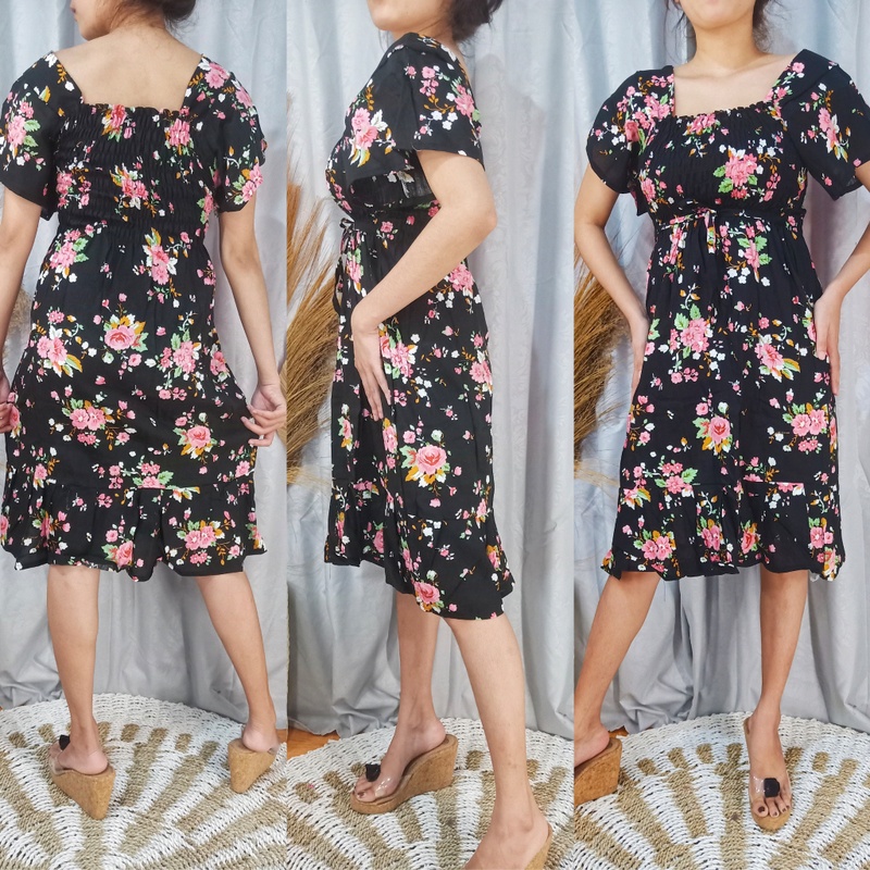 DRESS KERUT KOTAK LENGAN PENDEK REMPEL BALI