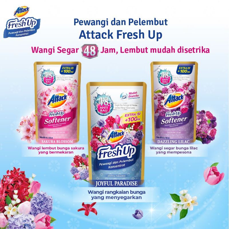 Attack Fresh Up Softener Sakura Blossom Dazzling Lilac &amp; Joyful Paradise 700+100 ml