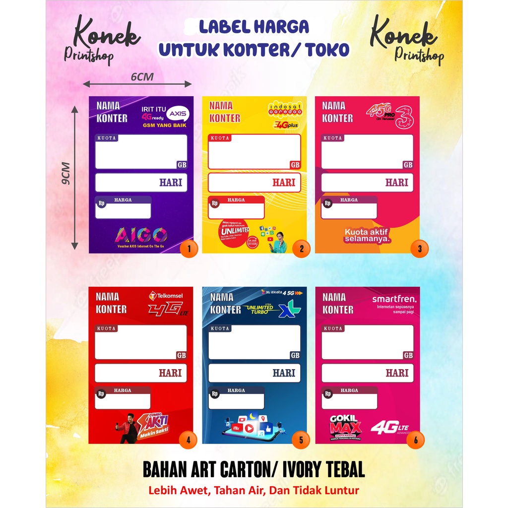 Label Harga Konter Voucher Harga Konter Display Harga Etalase Konter Stiker Konter (Tanpa Minimal Order)