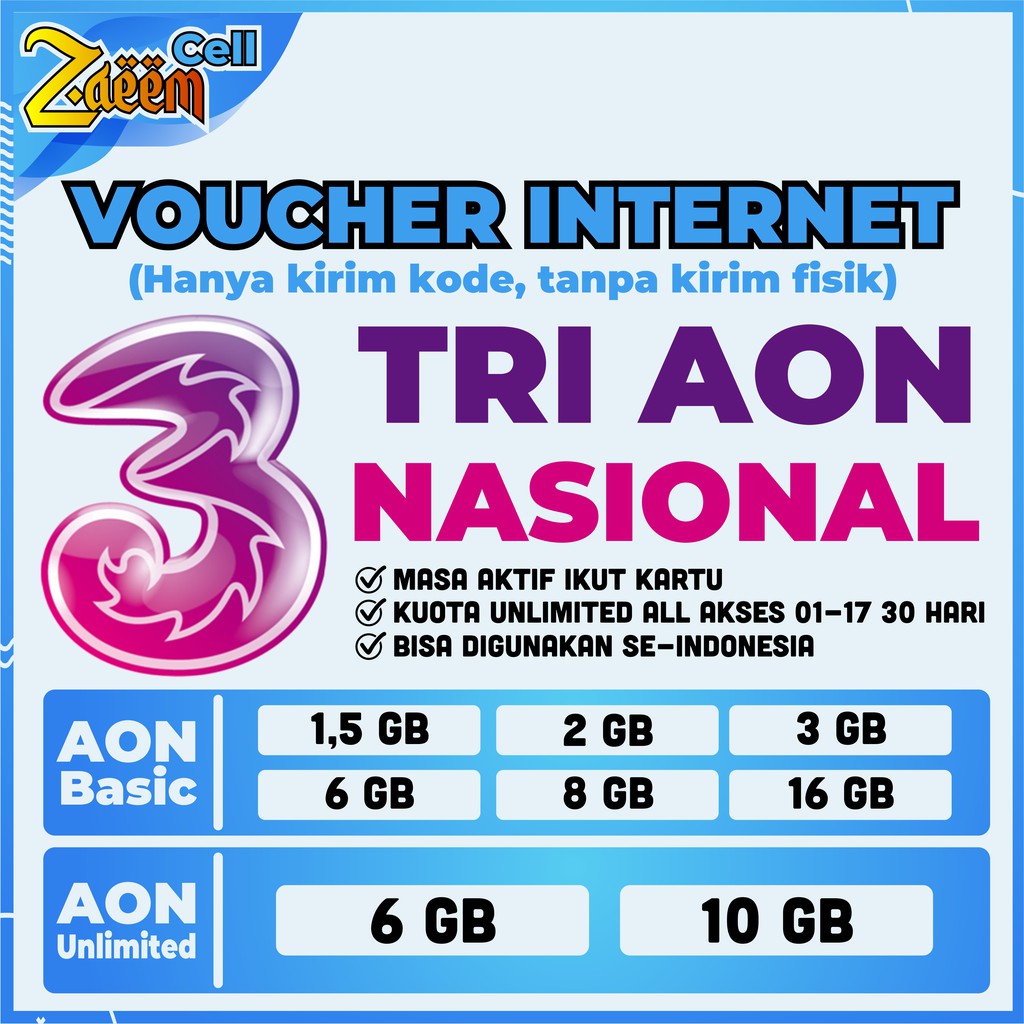 THREE KUOTA TRI PAKET DATA TRI | VOUCHER | TERMURAH | KUOTA INTERNET THREE | TRI AON