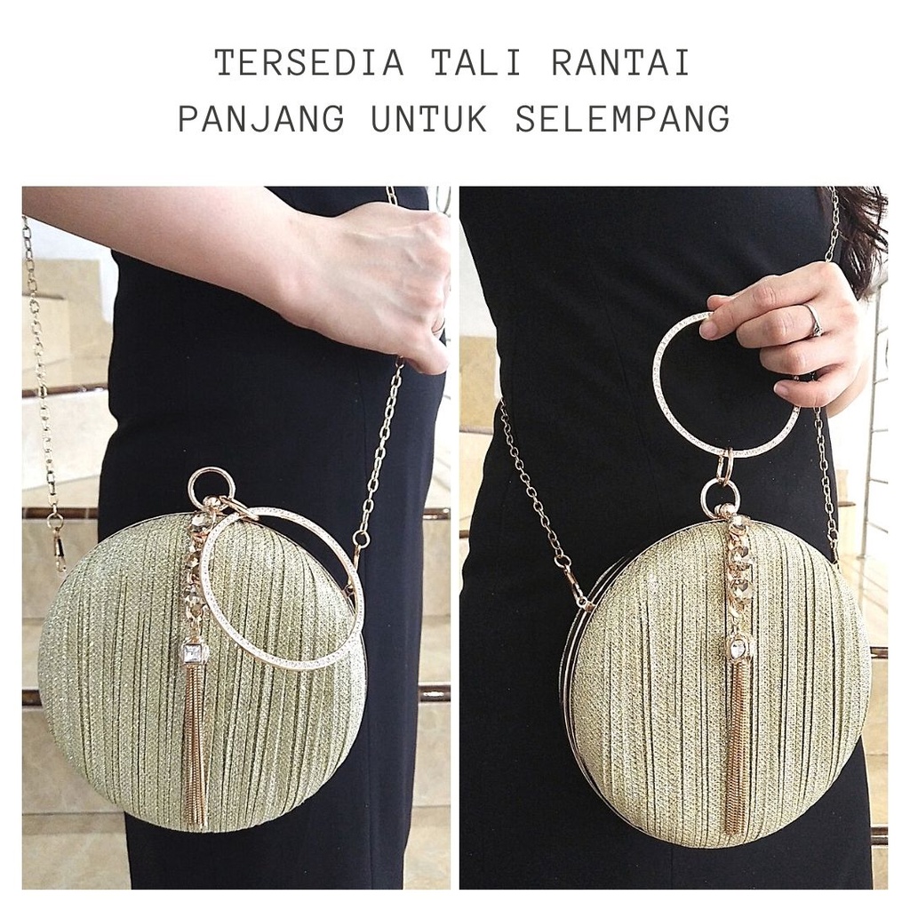 TAS PESTA WANITA KONDANGAN IMPORT TERBARU MEWAH MURAH KRISTAL KAIN SATIN ROUND BULAT WISUDA MAC82 18CM  HANDBAG HAND BAG SHOULDER TENTENG SELEMPANG SLEMPANG SLING BAG JINJING TALI RANTAI WANITA CEWEK CEWE PEREMPUAN FASHION KEKINIAN ELEGAN CANTIK