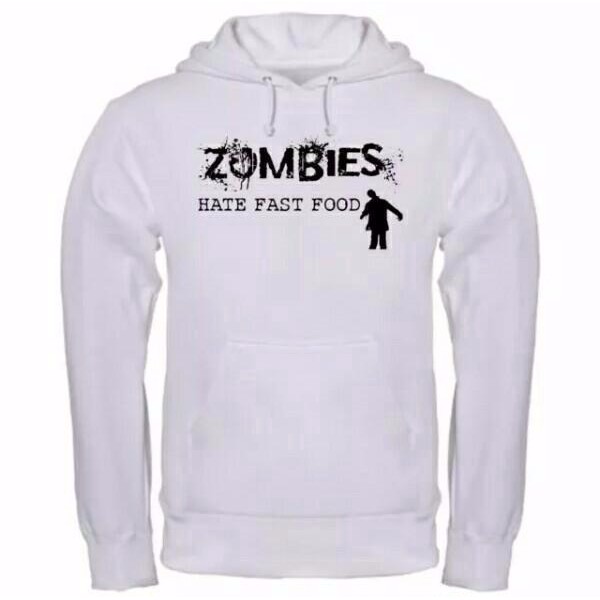JAKET   SWEATER   HOODIE Zombie hate fast food white hoodie