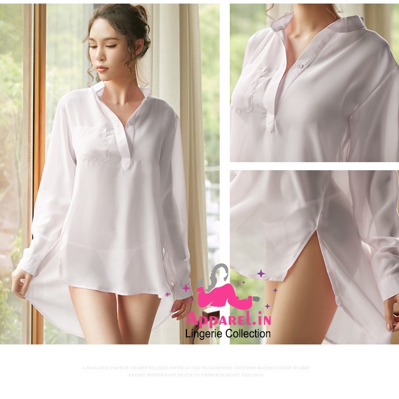 Kemeja Tipis Sexy Lingerie Transparan Jumbo Oversized Baju Tidur White Putih RR1490 RR1646WE SLEEPWE