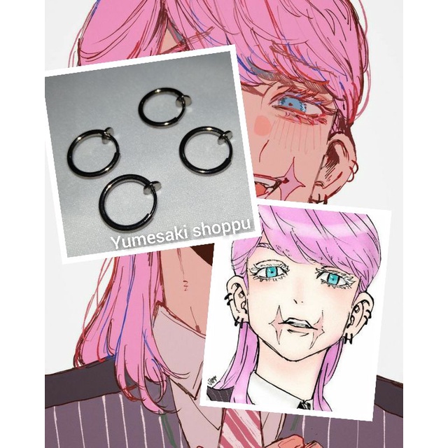 Anting Haruchiyo Sanzu Akashi Sanzu bonten Tokyo Revengers Mikey tindik palsu tokyo manji (4pcs)【﻿ Y