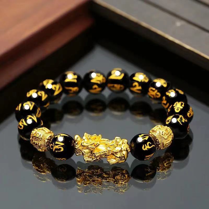 Gelang Pixiu Mantra Enam Karakter Obsidian Manik-Manik Banyak Gaya Gelang Keberuntungan Transfer Opsional Grosir