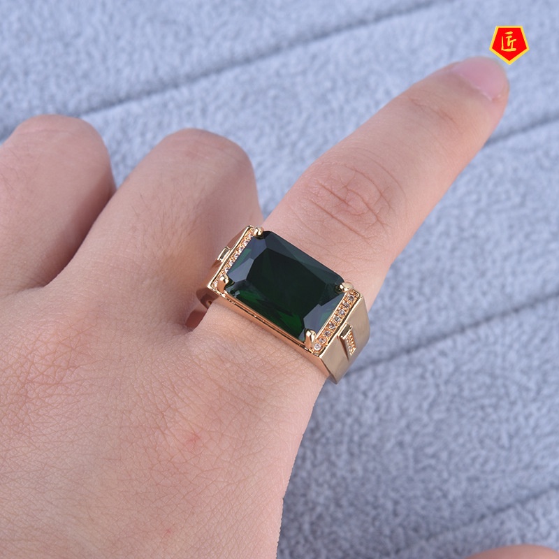 [Ready Stock]Personalized Fashion Inlaid Green Tourmaline Ring 18K Gold