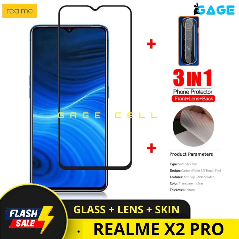 3IN1 TEMPERED GLASS LAYAR KAMERA SKIN CARBON REALME X2 PRO X2PRO TG ANTI GORES DEPAN BELAKANG SCREEN